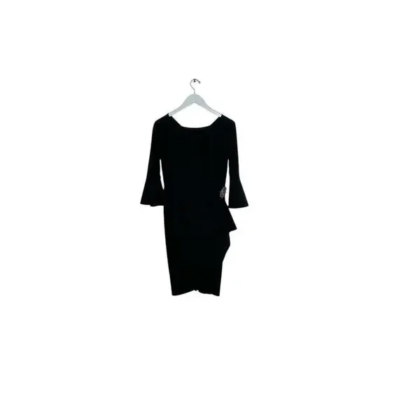 Alex Evenings Black Bell-Sleeve Draped Compression Sheath Dress Size 6 - Picture 4 of 7